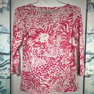 Lilly Pulitzer Andie Pink Lion Boatneck Top